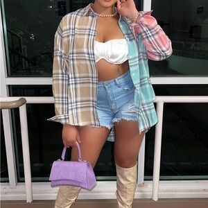 Volume Up Plaid Top - Mint/combo